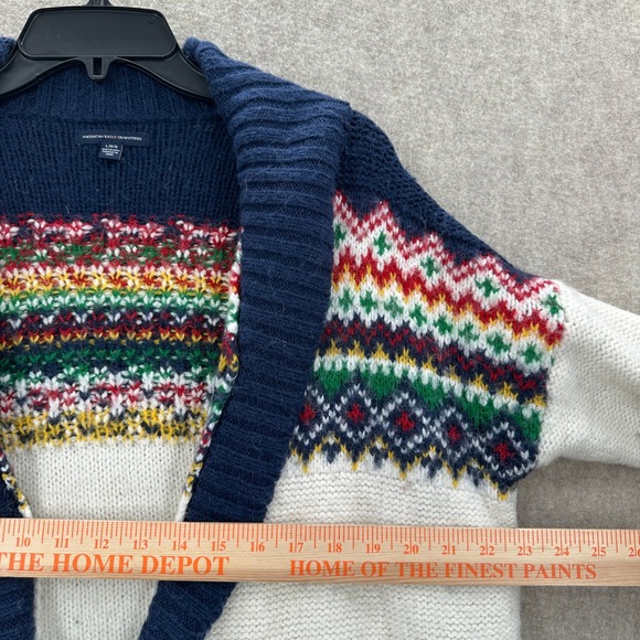 American Eagle Fair Isle Knit Cardigan Sweater Wool Alpaca Mohair Size L - Picture 7 of 8